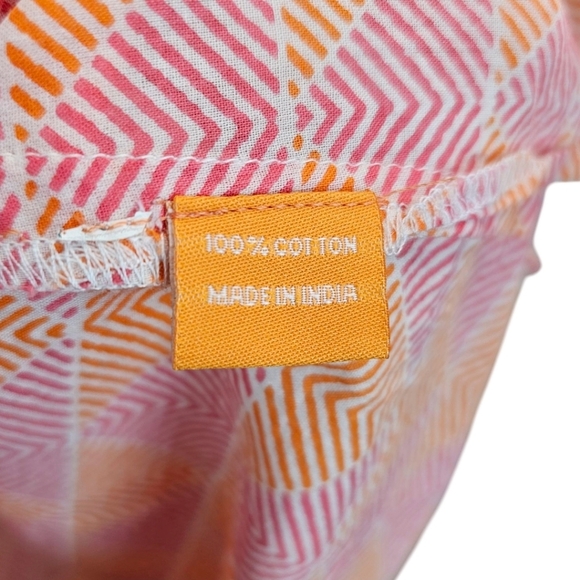 Oliphant Cotton Geometric Chevron Print Tunic Top Large Orange Pink Lightweight - Picture 13 of 14